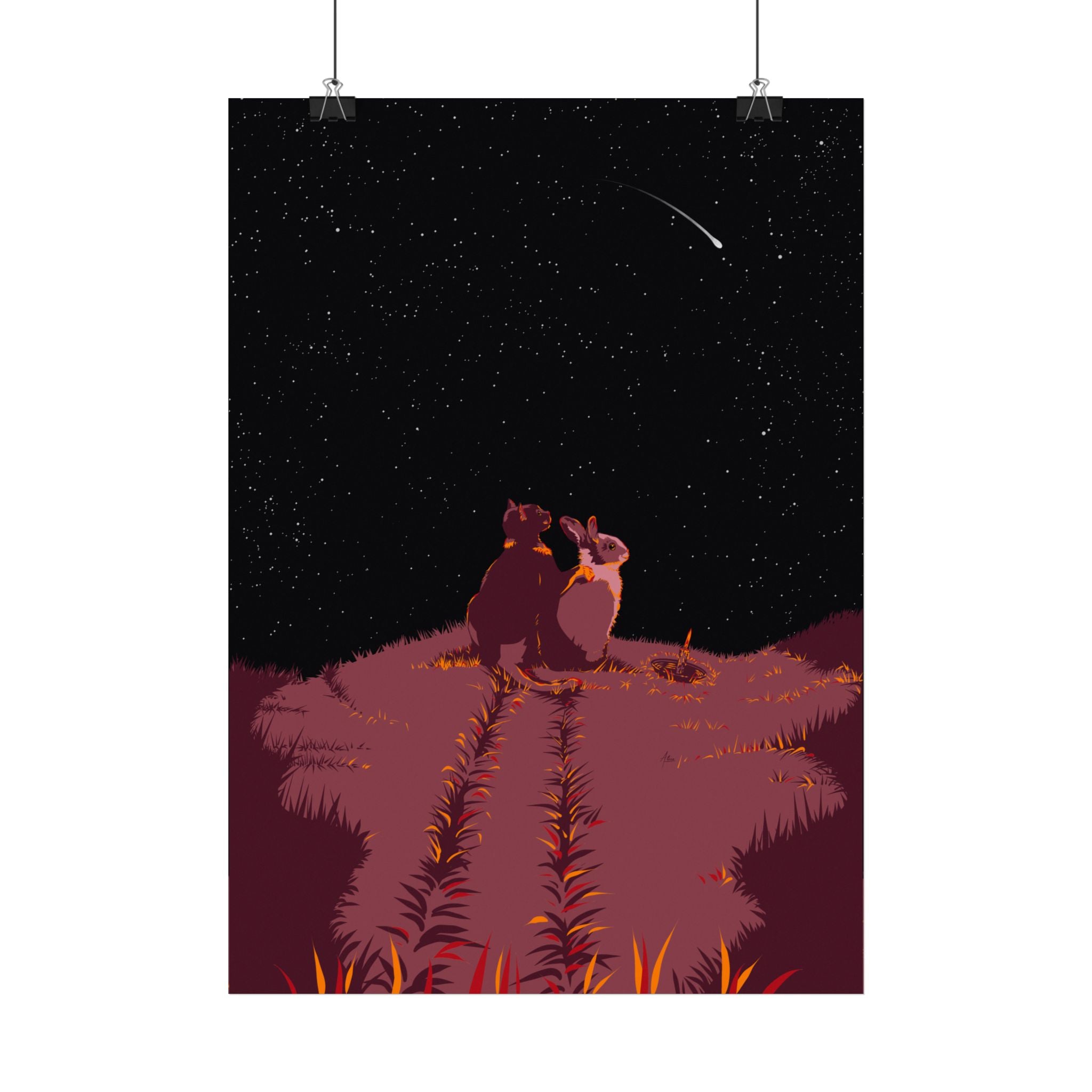 Cat & Rabbit Date Night – Vertical Print